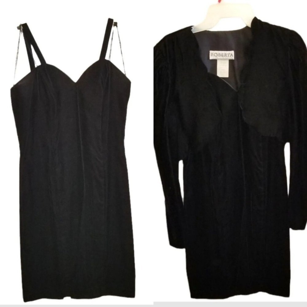 Vintage 90s Black Dress Set Scalloped Edge Classic LBD Sweetheart Necklineโ Sz S